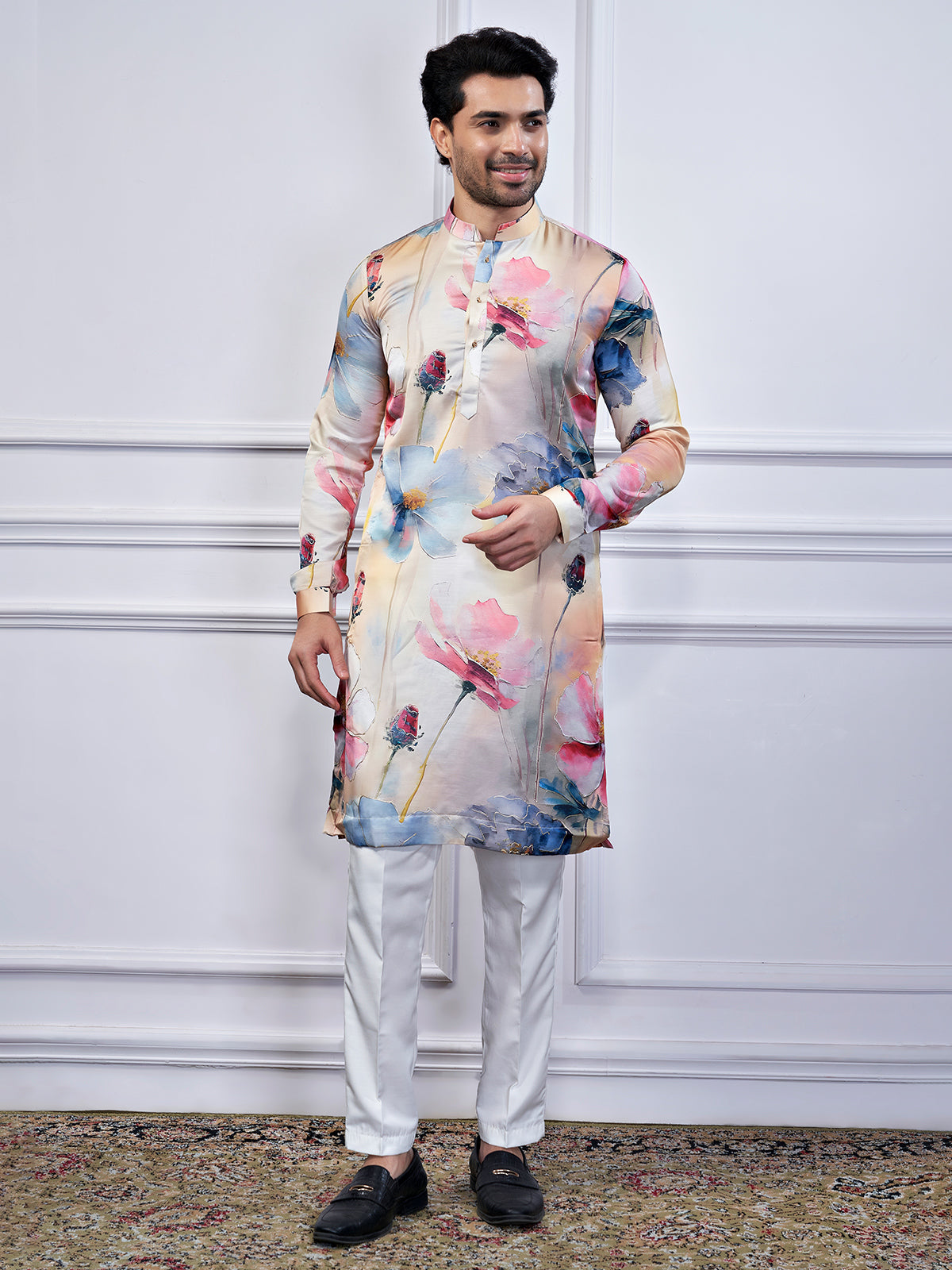 Multi color cotton floral printed kurta suit