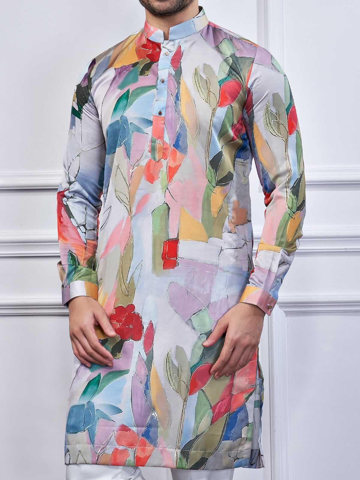 Multi color cotton printed kurta pajama for mens
