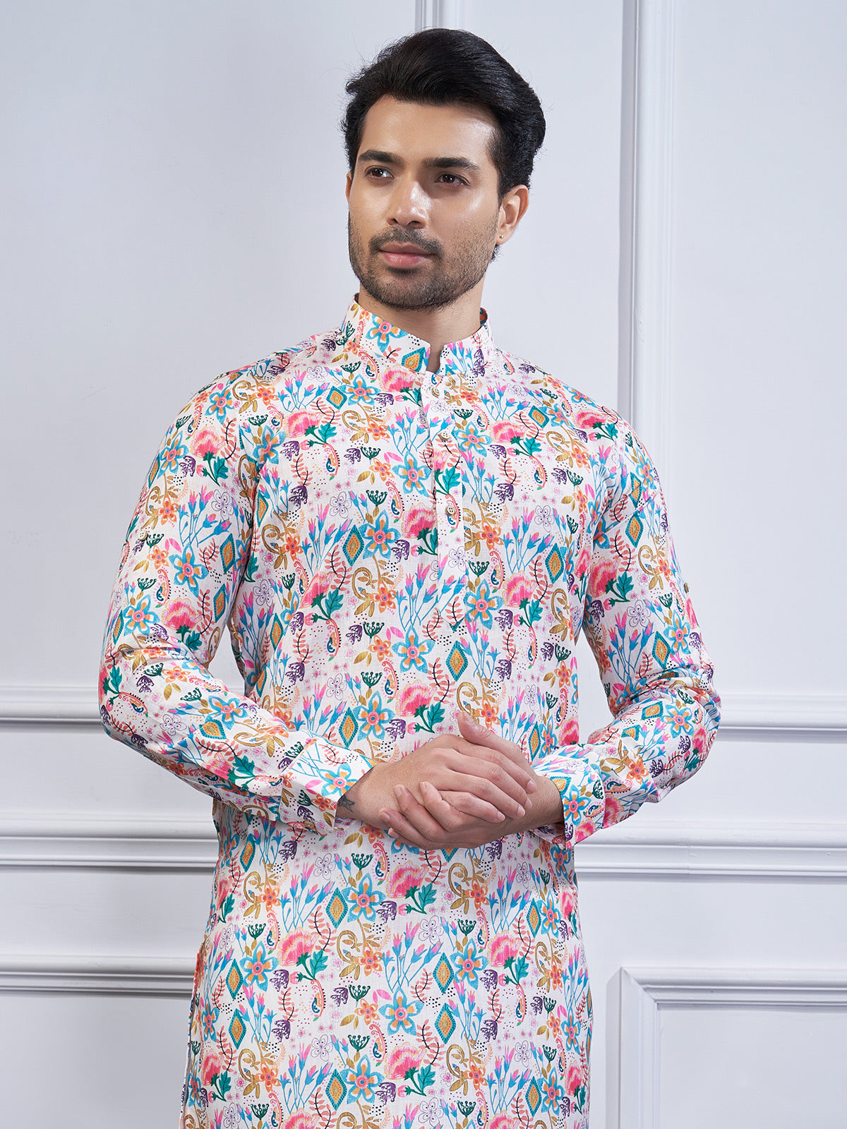 Multi color printed cotton kurta suit