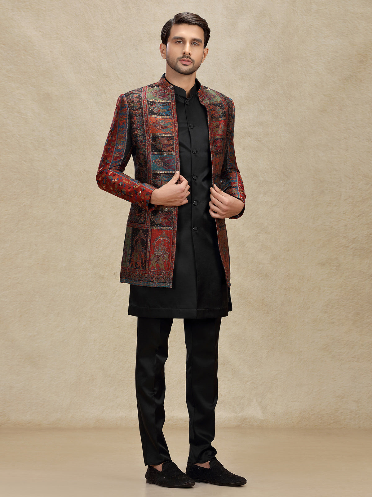 Multi color printed indo western with jackets for mens