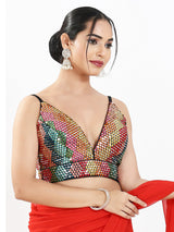 Multi color sequins V neck sleeveless party wear blouse