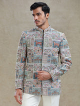 Multi coloured embroideried silk jodhpuri set