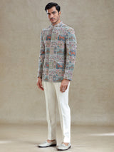 Multi coloured embroideried silk jodhpuri set
