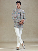 Multi coloured embroideried silk jodhpuri set