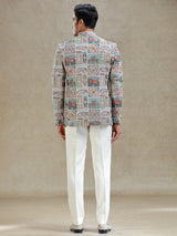 Multi coloured embroideried silk jodhpuri set