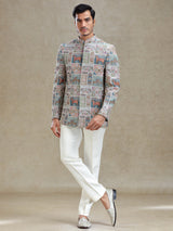 Multi coloured embroideried silk jodhpuri set