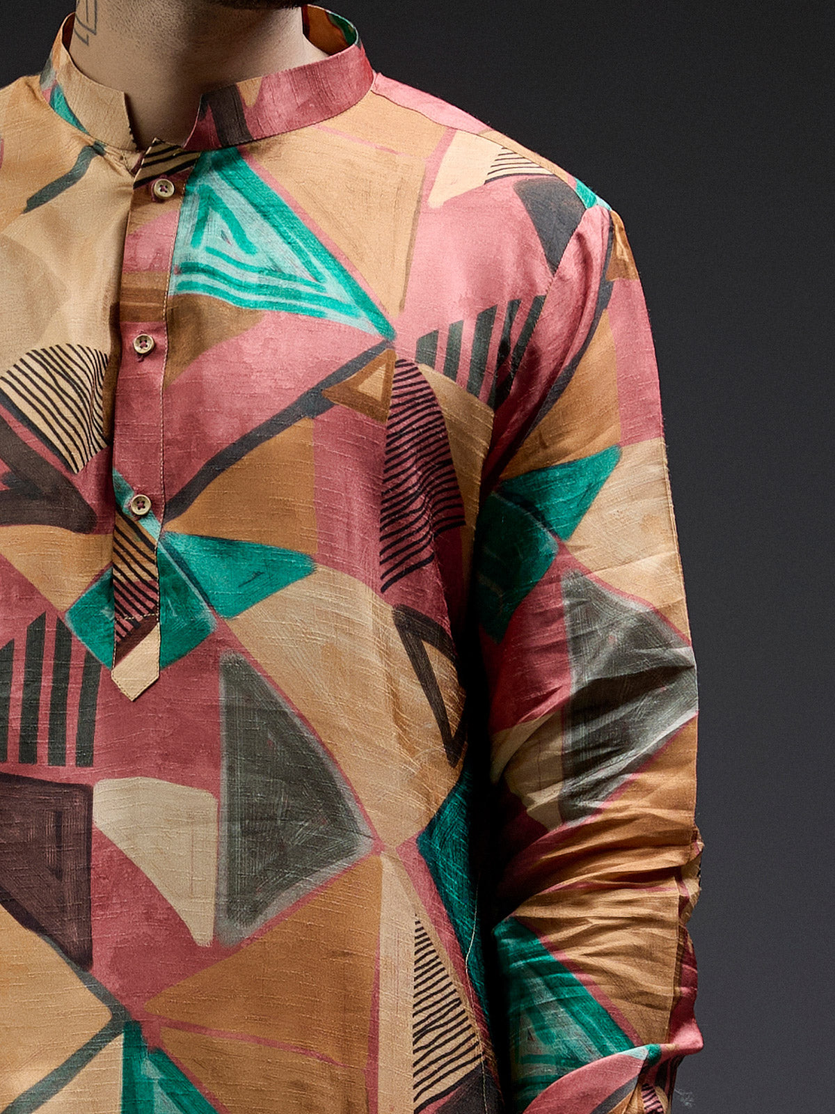 Multi coloured geometrical printed kurta suit