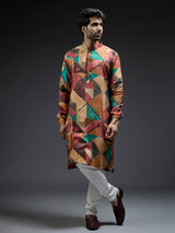 Multi coloured geometrical printed kurta suit