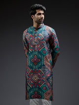Multi coloured silk kurta suit in geometric print