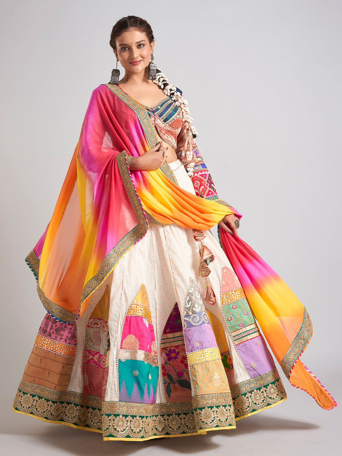 Multicolor silk traditional navratri chaniya choli