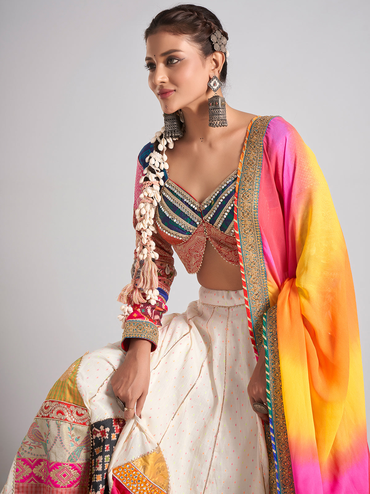 Multicolor silk traditional navratri chaniya choli