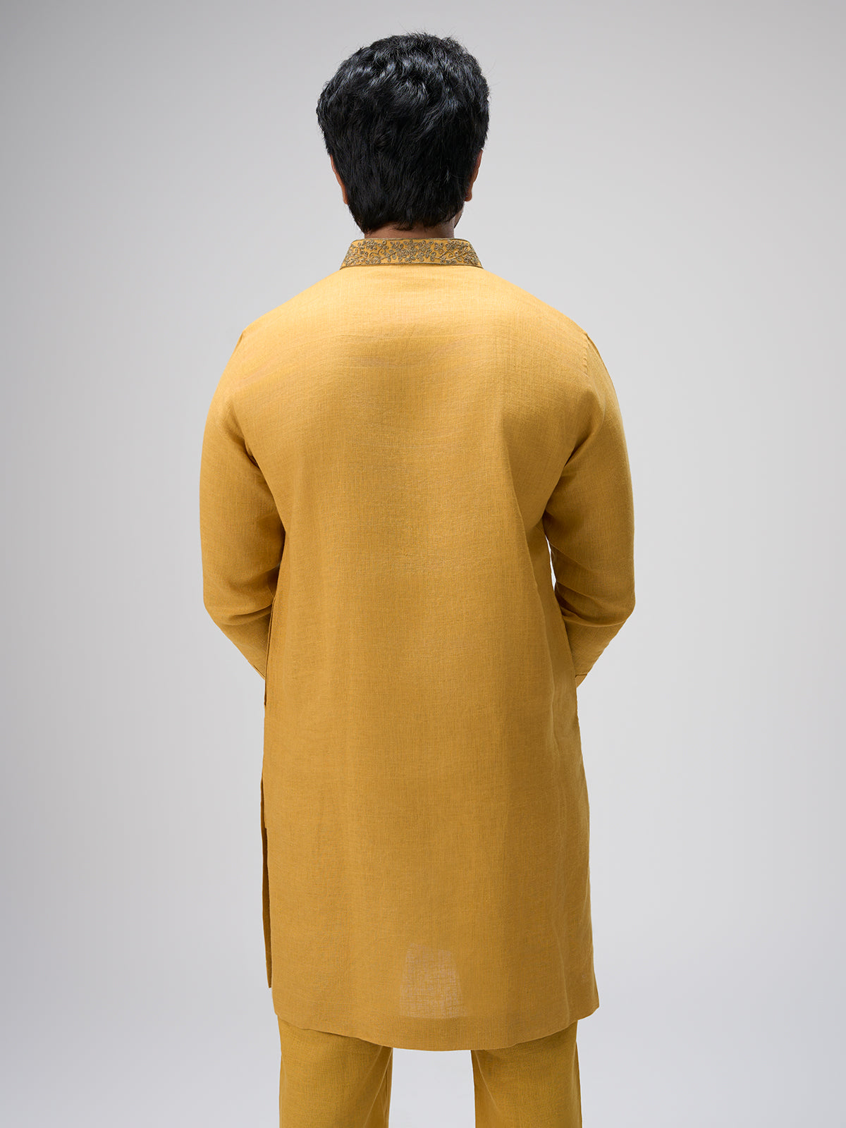 Mustard crafted thread kurta suit men