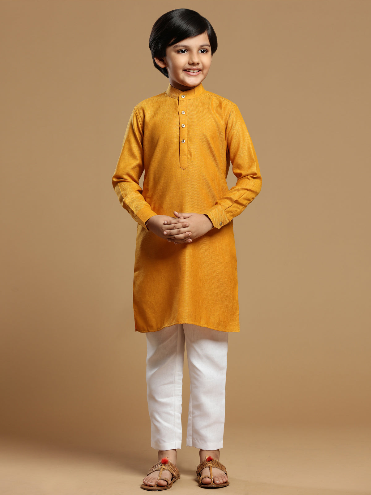 Mustard yellow cotton kurta suit for festive events