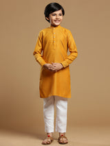 Mustard yellow cotton kurta suit for festive events