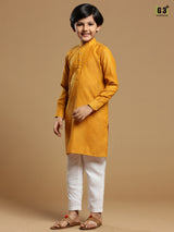 Mustard yellow cotton kurta suit for festive events
