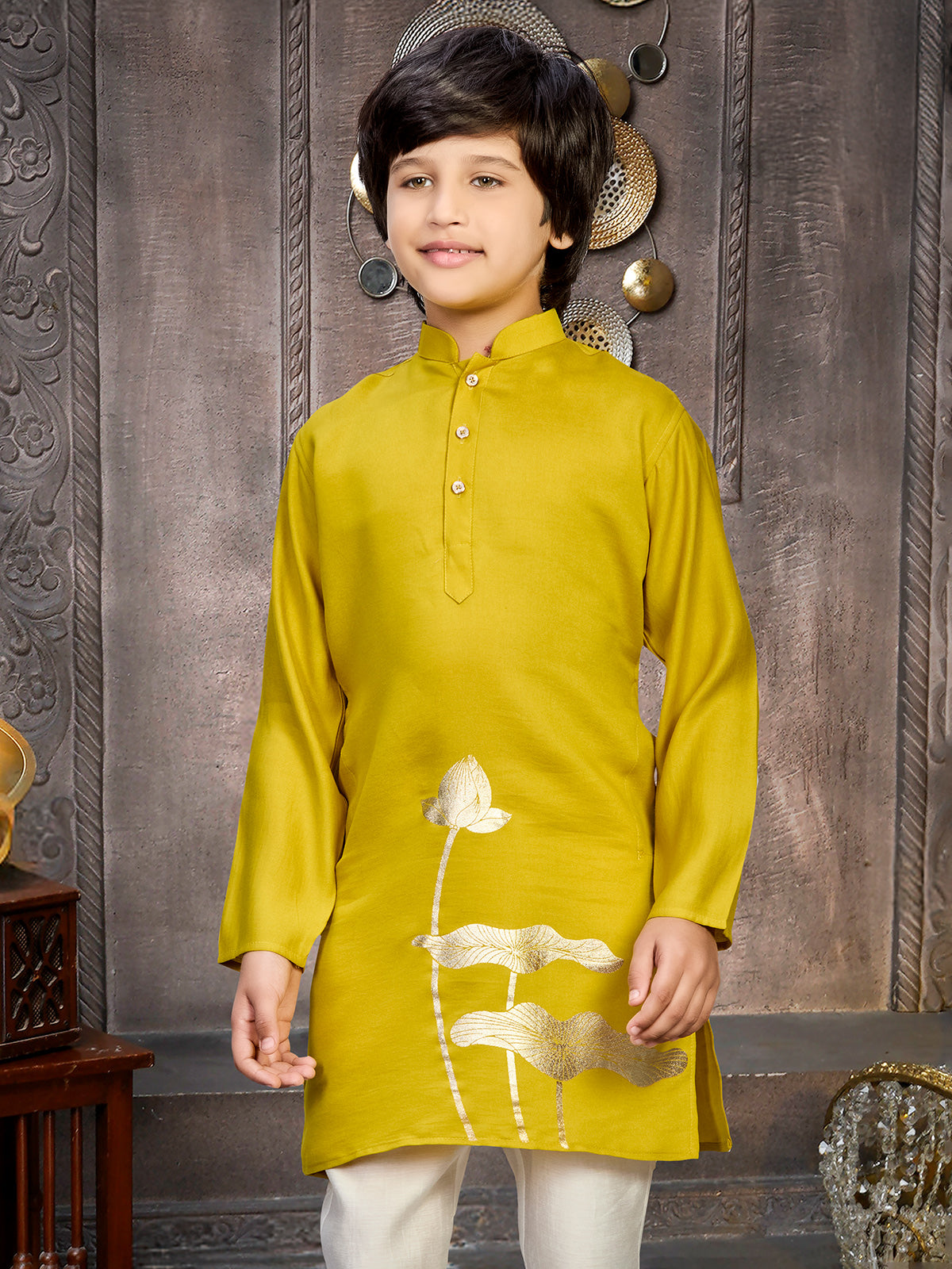 Mustard yellow cotton kurta suit for haldi