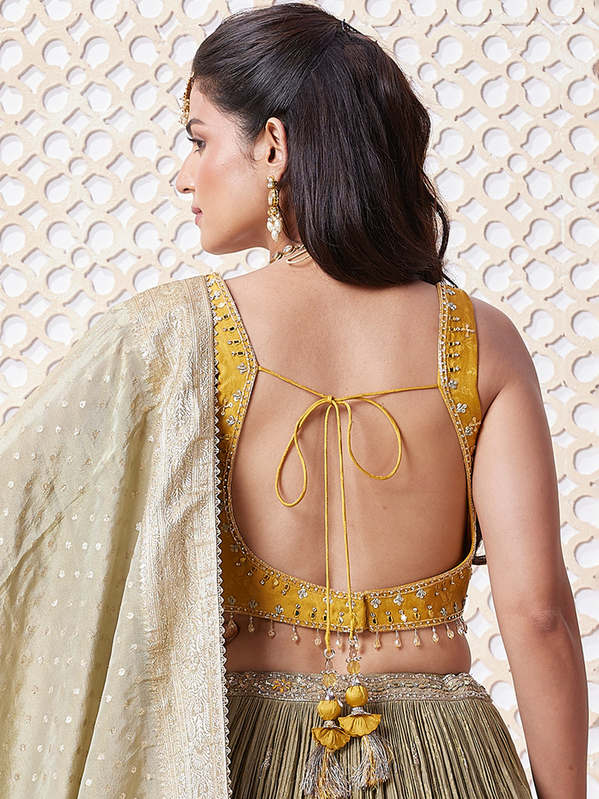 Mustard yellow silk lehenga choli with dupatta