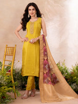 Mustard yellow silk salwar suit for festival