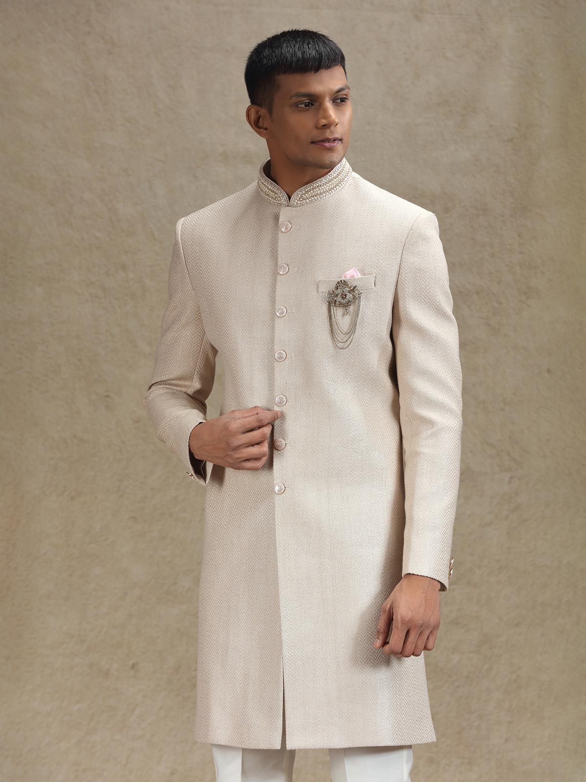 Natural beige indo western in jute fabric