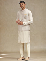 Natural beige waistcoat set with intricate work