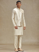 Natural beige waistcoat set with stylish embroidery