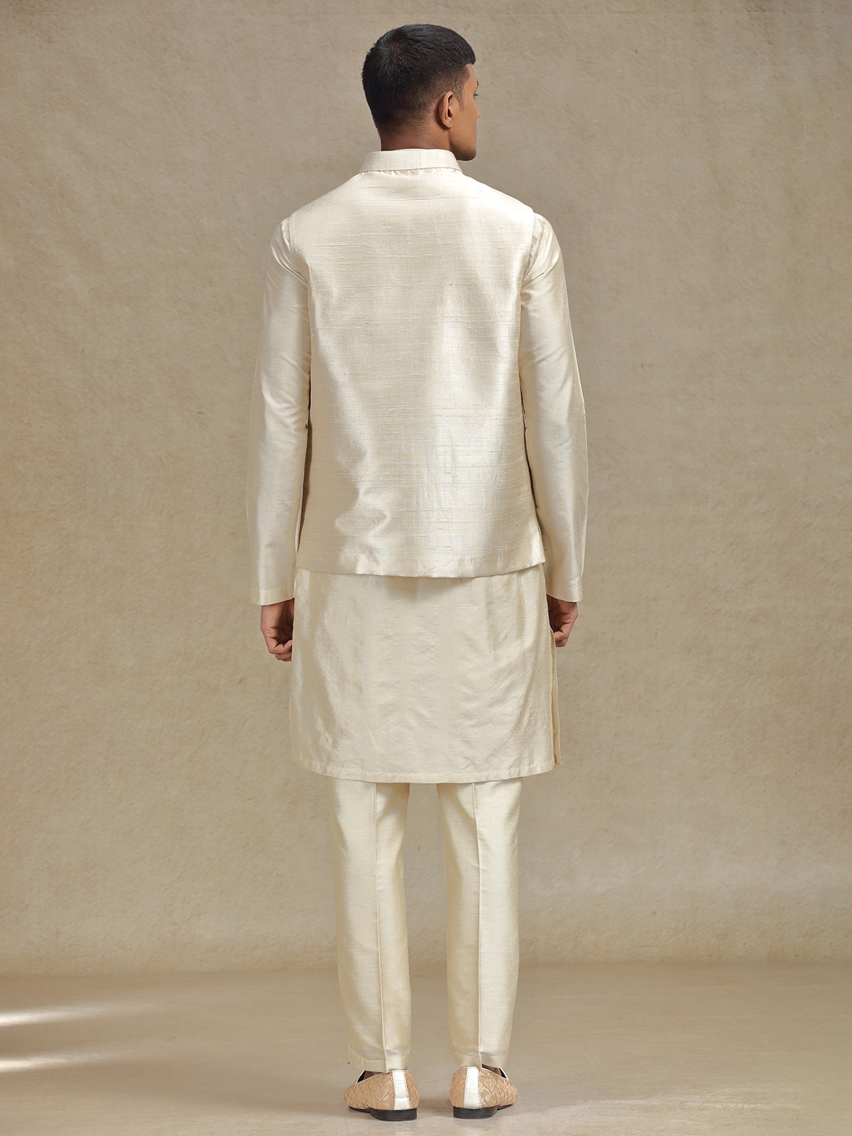 Natural beige waistcoat set with stylish embroidery