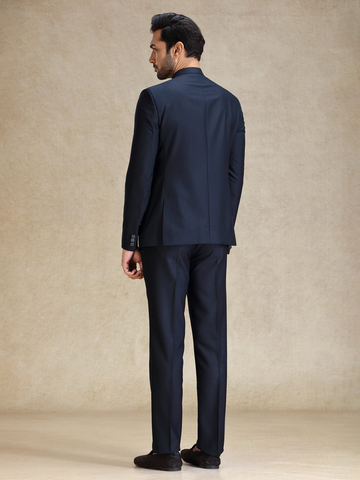 Navy bandh gala style terry rayon jacket suit