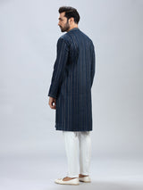 Navy blue georgette based festive style kurta set for men