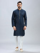 Navy blue georgette based festive style kurta set for men