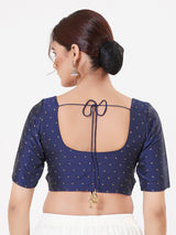 Navy blue tafeta silk zari festive blouse