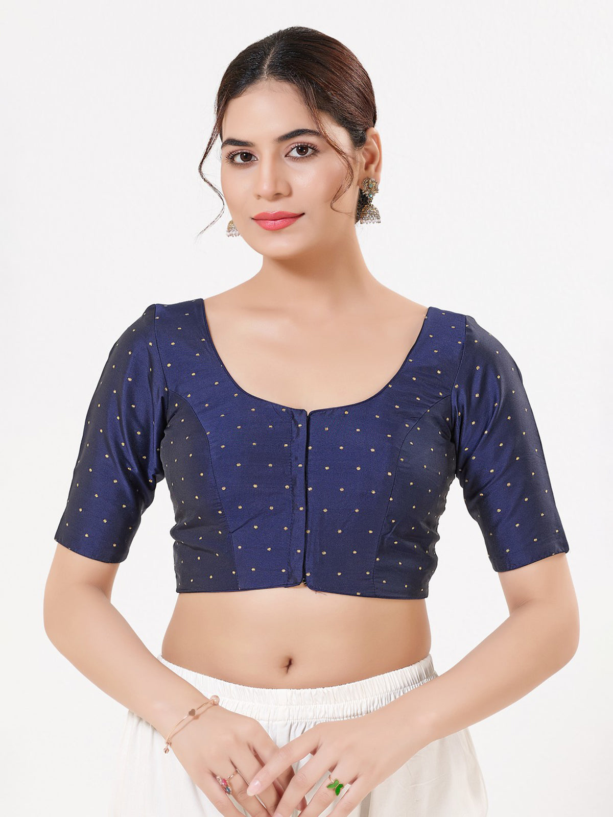 Navy blue tafeta silk zari festive blouse