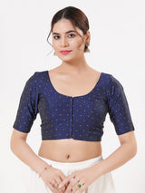 Navy blue tafeta silk zari festive blouse