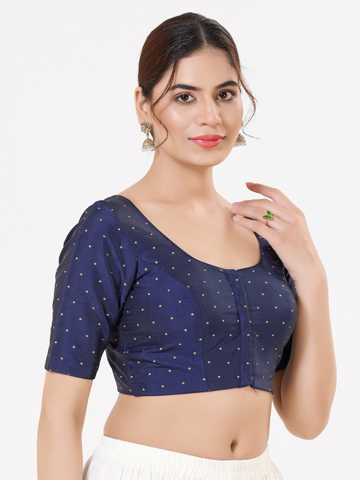 Navy blue tafeta silk zari festive blouse