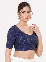 Navy blue tafeta silk zari festive blouse