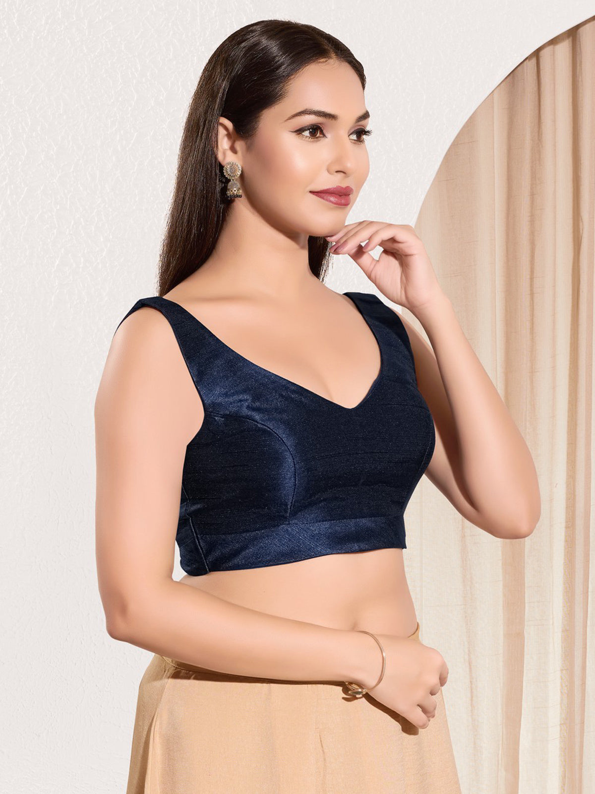 Navy mulburry silk u neck wedding blouse