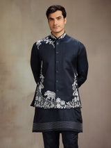 Navy satin linen waistcoat set for wedding celebration