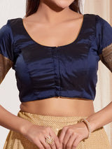 Navy silk zari weaving ready made blouse