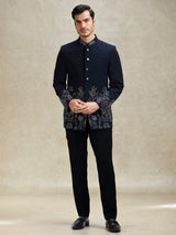 Navy terry rayon jodhpuri suit in crystal work