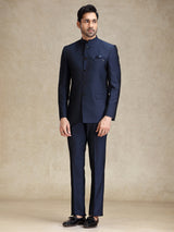 Navy textured bandh gala jodhpuri jacket suit