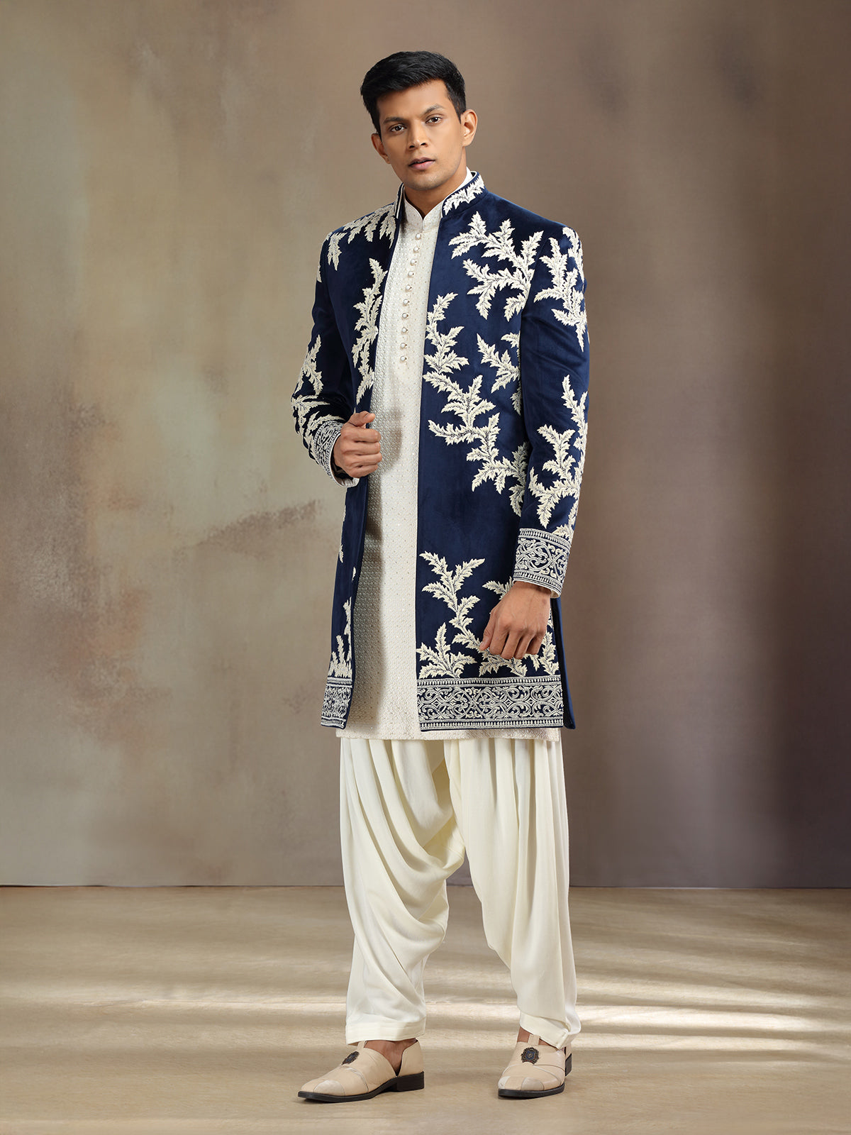 Navy velvet indo western with jacket