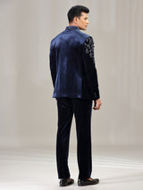 Navy velvet jodhpuri suit for men with cutdana work
