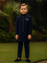 Navy wedding wear indowestern suit in terry rayon