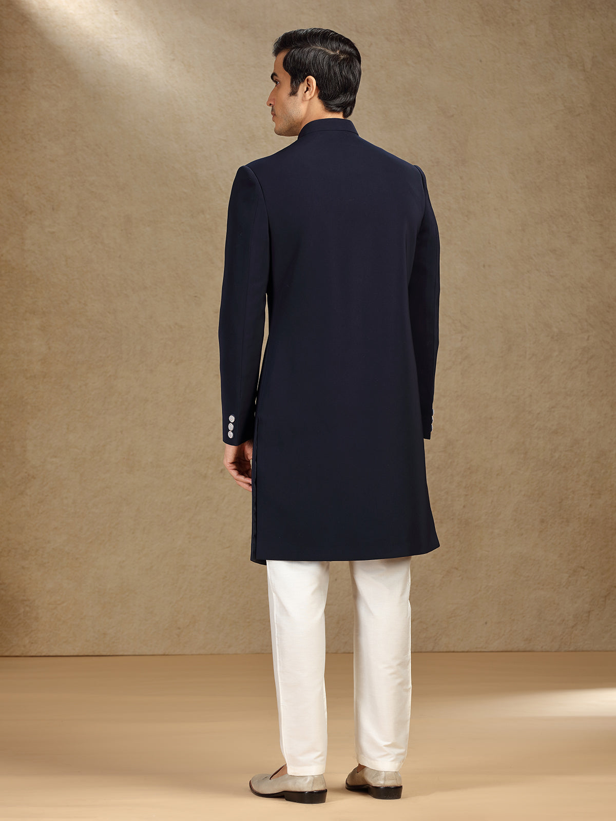 Navy wedding wear terry rayon indo western with dupatta