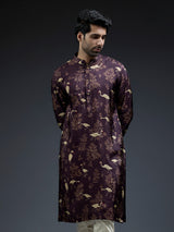 New wine silk kurta suit in floral bird print
