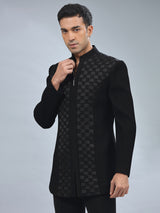 Newest black textured terry rayon indowestern