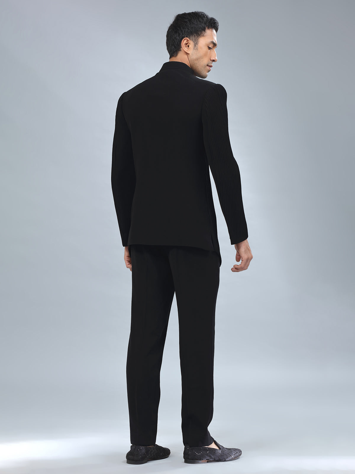 Newest black textured terry rayon indowestern