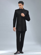 Newest black textured terry rayon indowestern