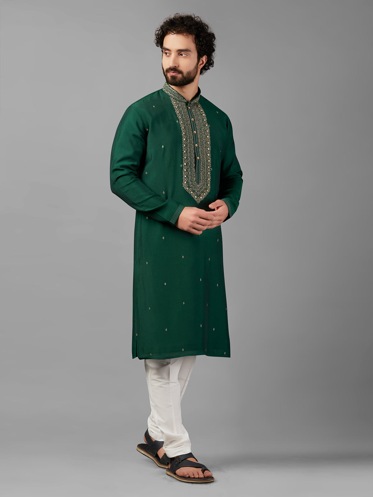 Newest bottle green silk kurta suit