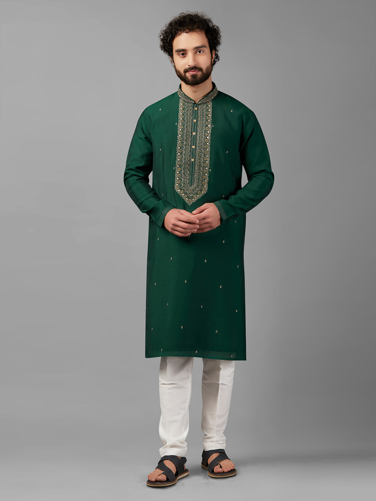 Newest bottle green silk kurta suit