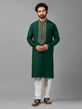 Newest bottle green silk kurta suit
